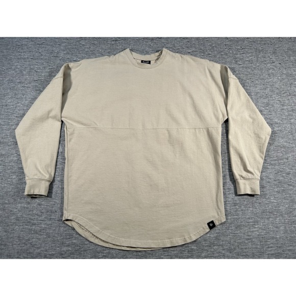 YoungLA Los Angeles Shirt Mens Small Beige Long Sleeve Pullover Curved Hem - Picture 1 of 13